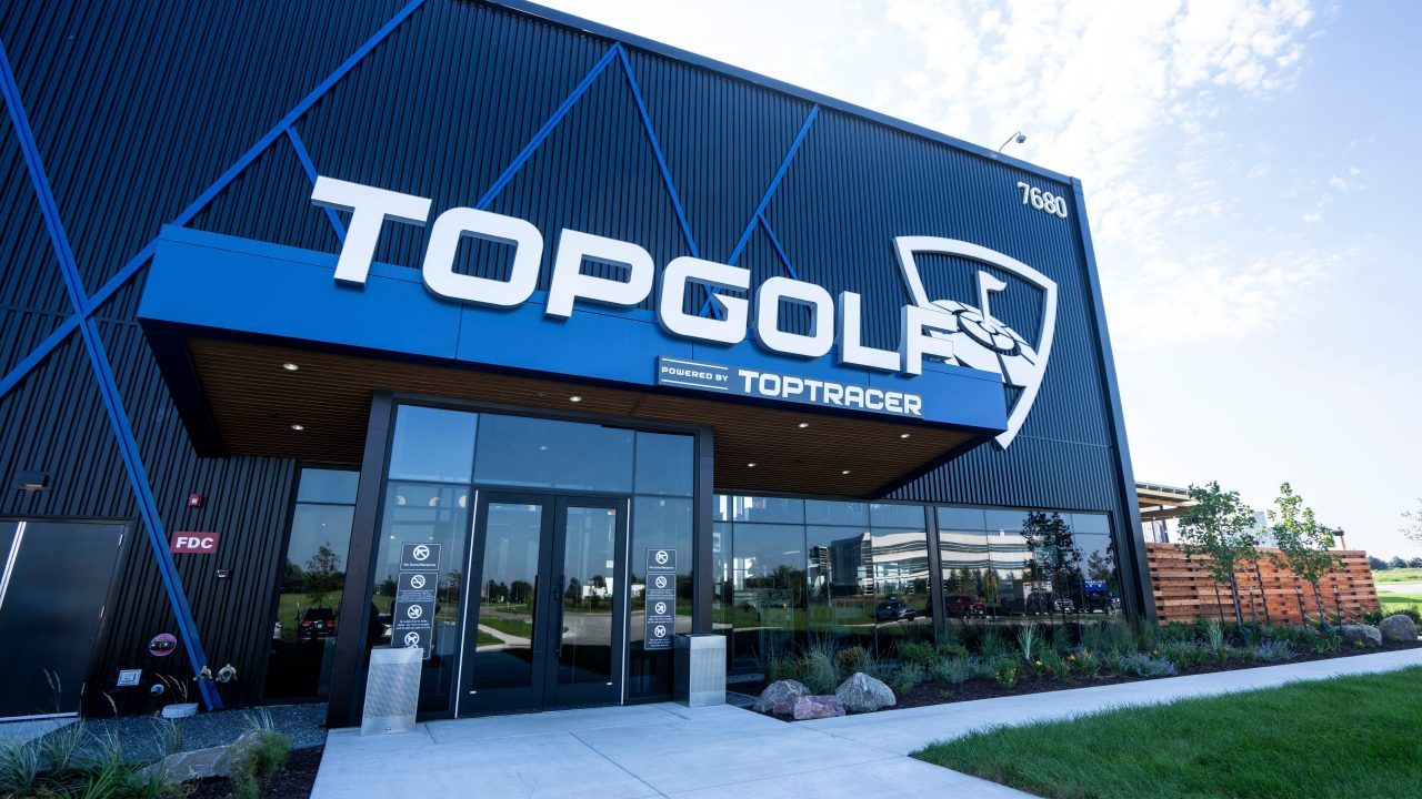 Topgolf entrance in Des Moines, Iowa